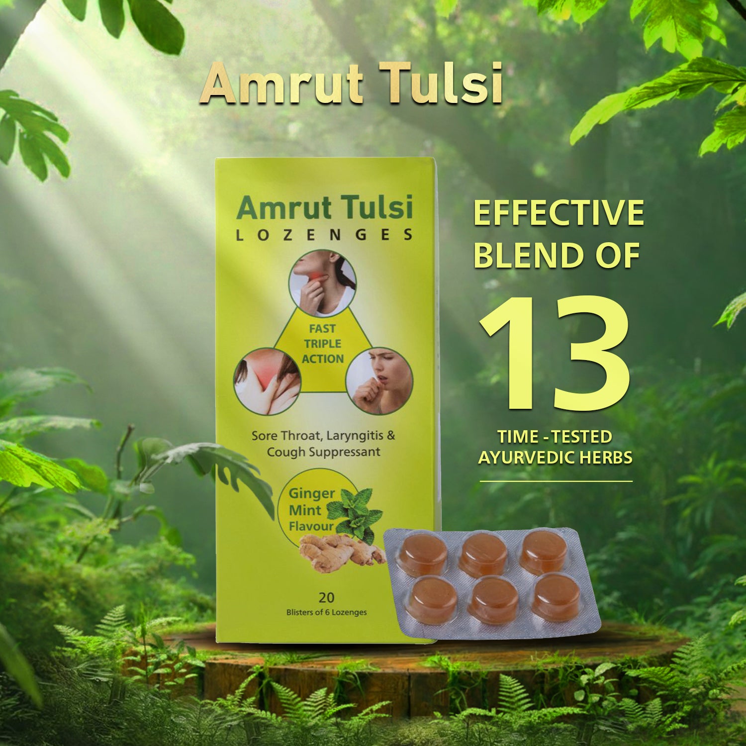 Amrut Tulsi Lozenges  (Ginger Mint Flavour)