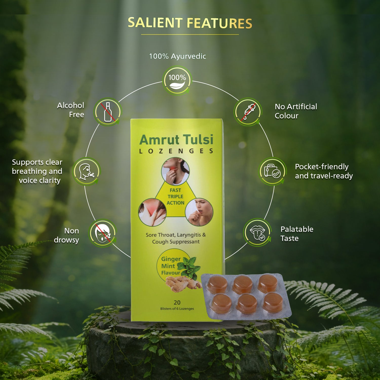 Amrut Tulsi Lozenges  (Ginger Mint Flavour)