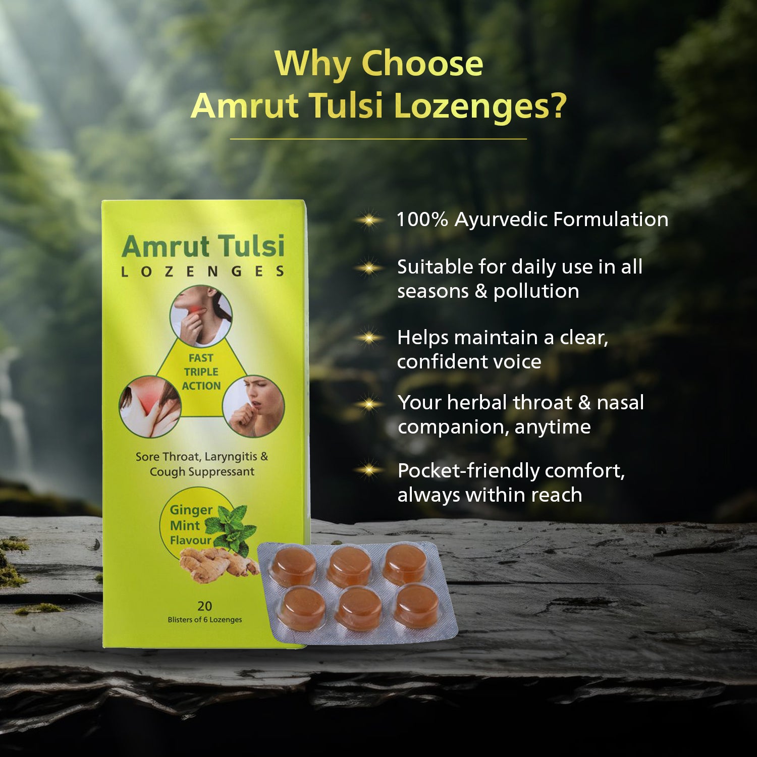 Amrut Tulsi Lozenges  (Ginger Mint Flavour)