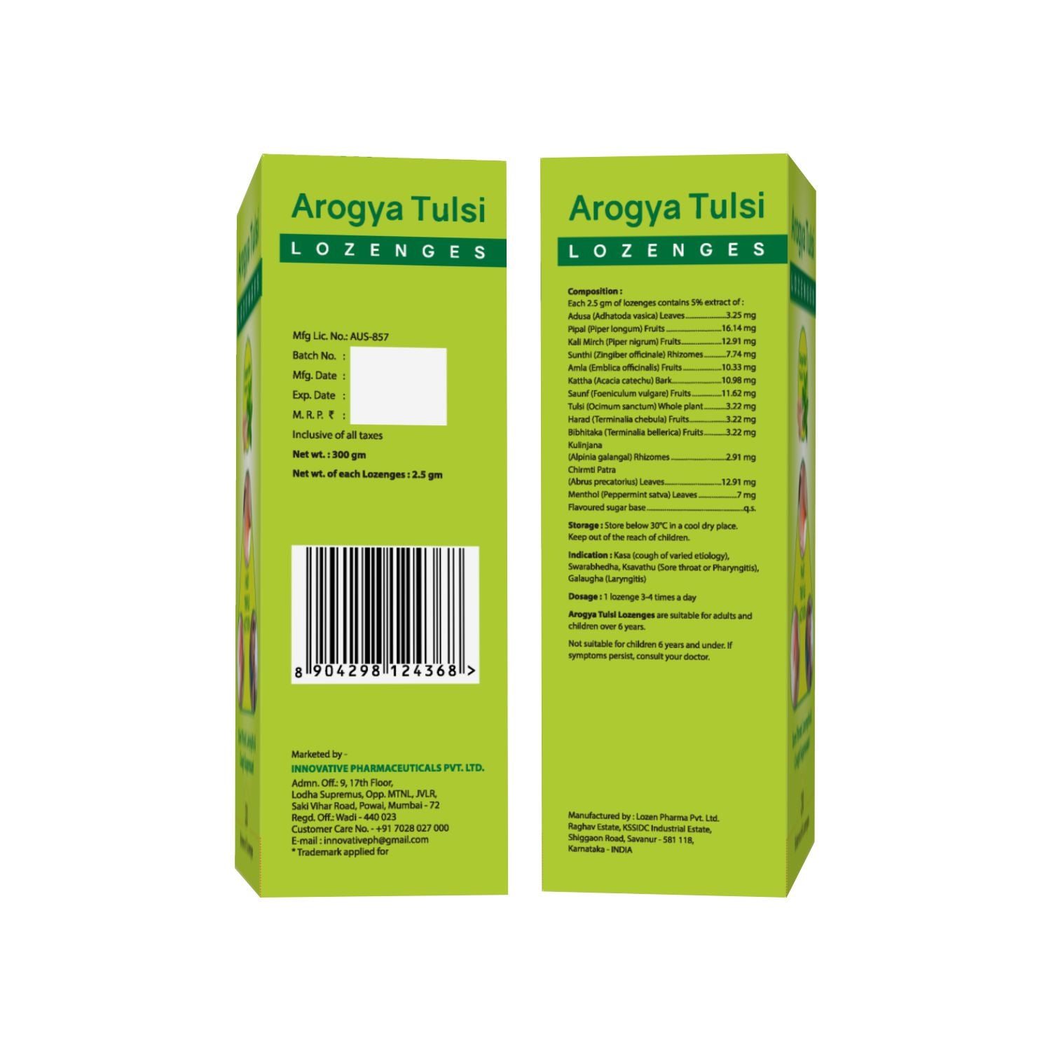 Arogya Tulsi Lozenges (Ginger Mint Flavour)