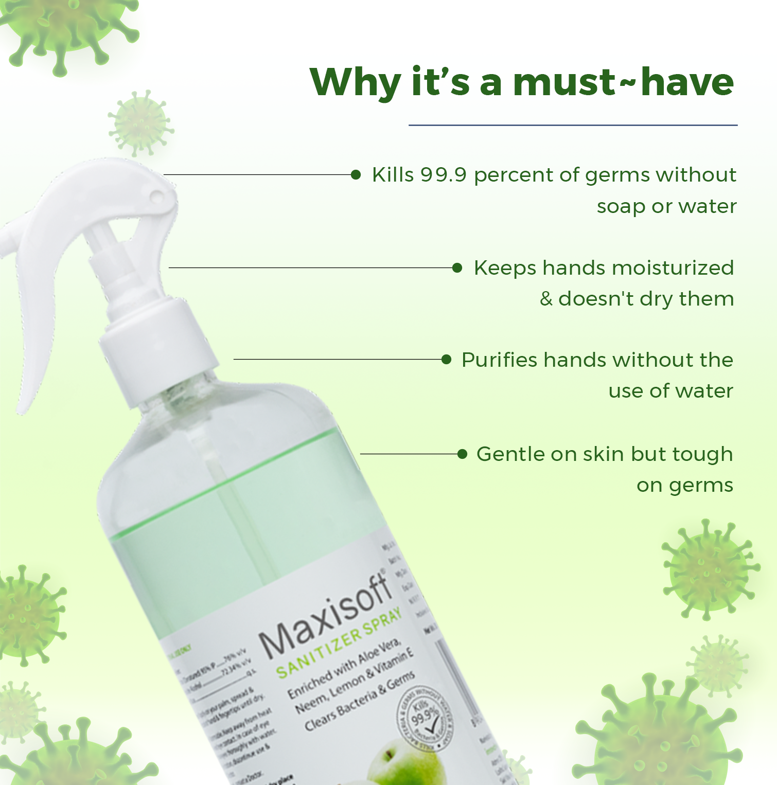 Maxisoft Hand Sanitizer Spray (Green Apple) 500 ml