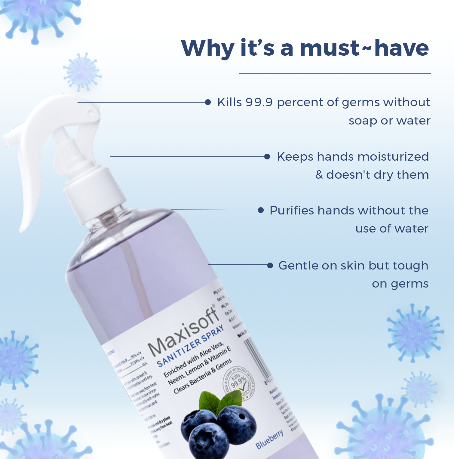 Maxisoft Hand Sanitizer Spray (Blueberry) 500 ml