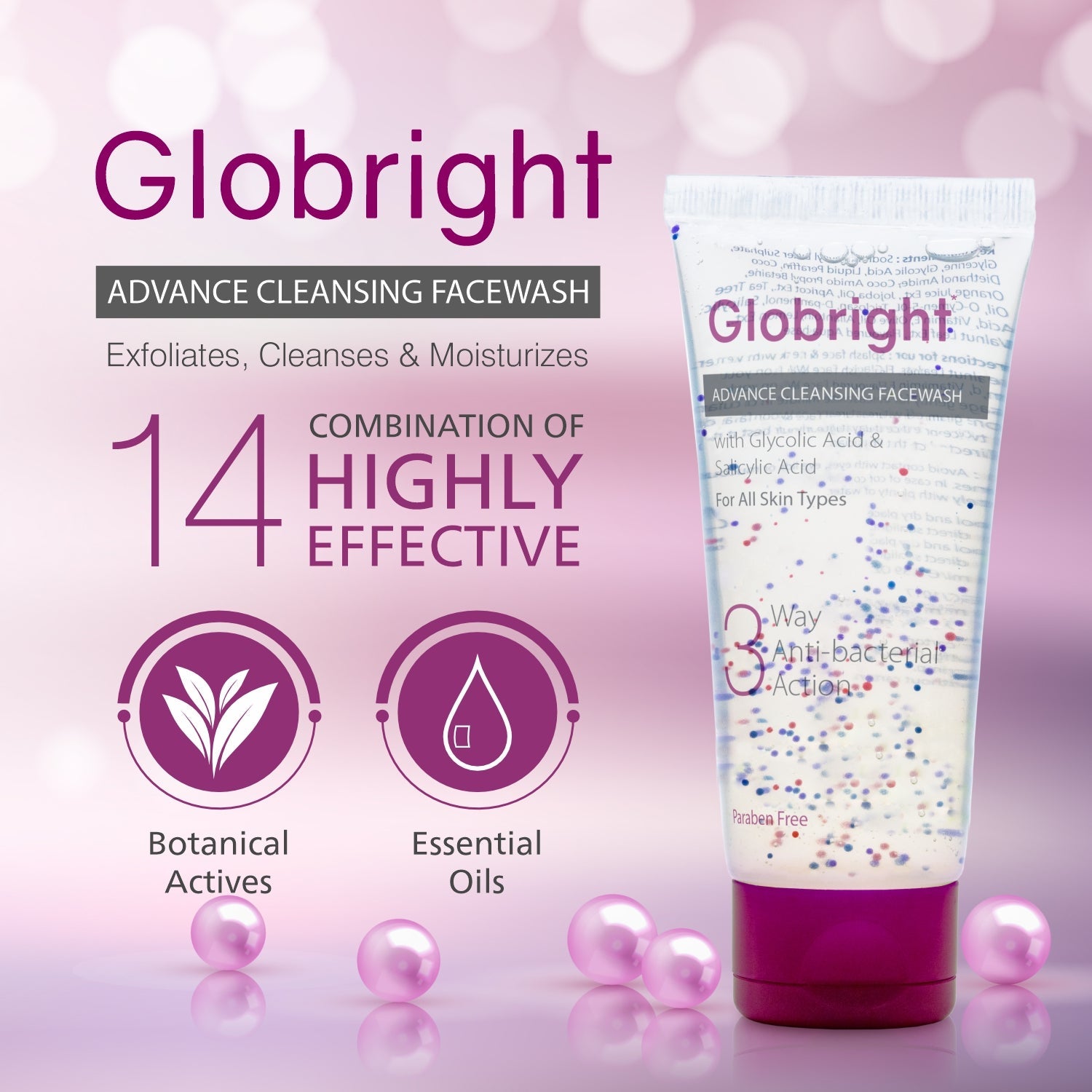 Globright 3 Way Antibacterial Face Wash (100 ml)