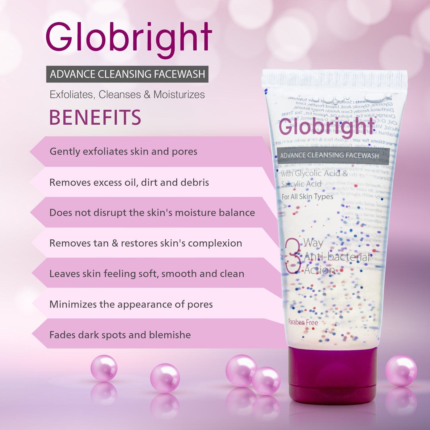 Globright 3 Way Antibacterial Face Wash (100 ml)