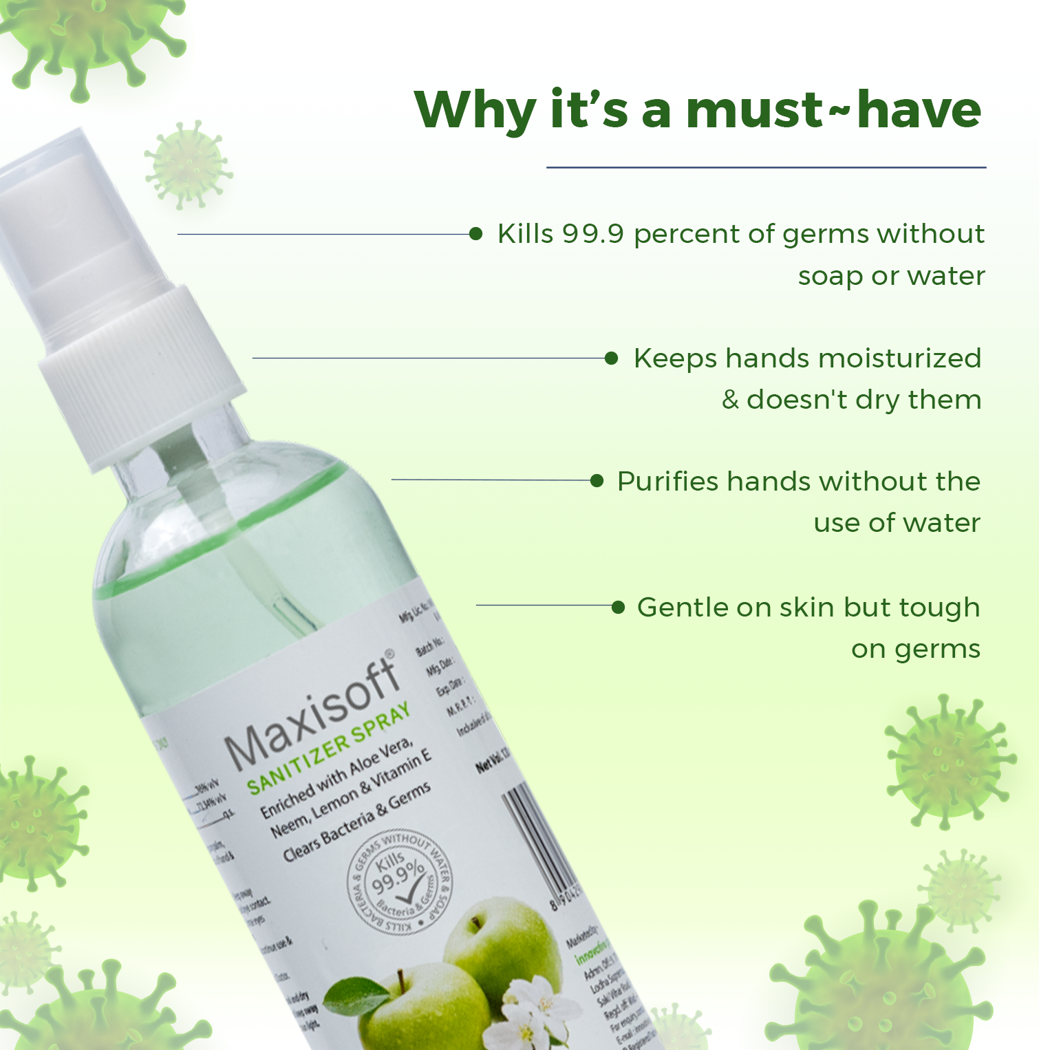 Maxisoft Hand Sanitizer Spray (Green Apple) 120 ml