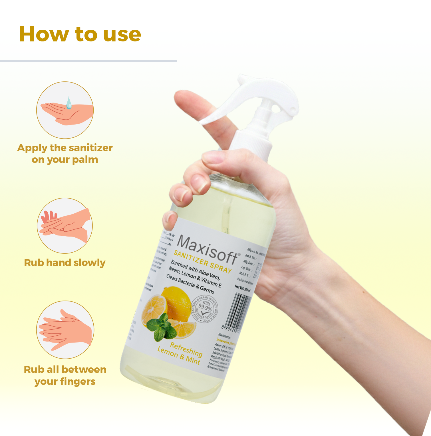 Maxisoft Hand Sanitizer Spray (Refreshing Lemon & Mint) 500 ml