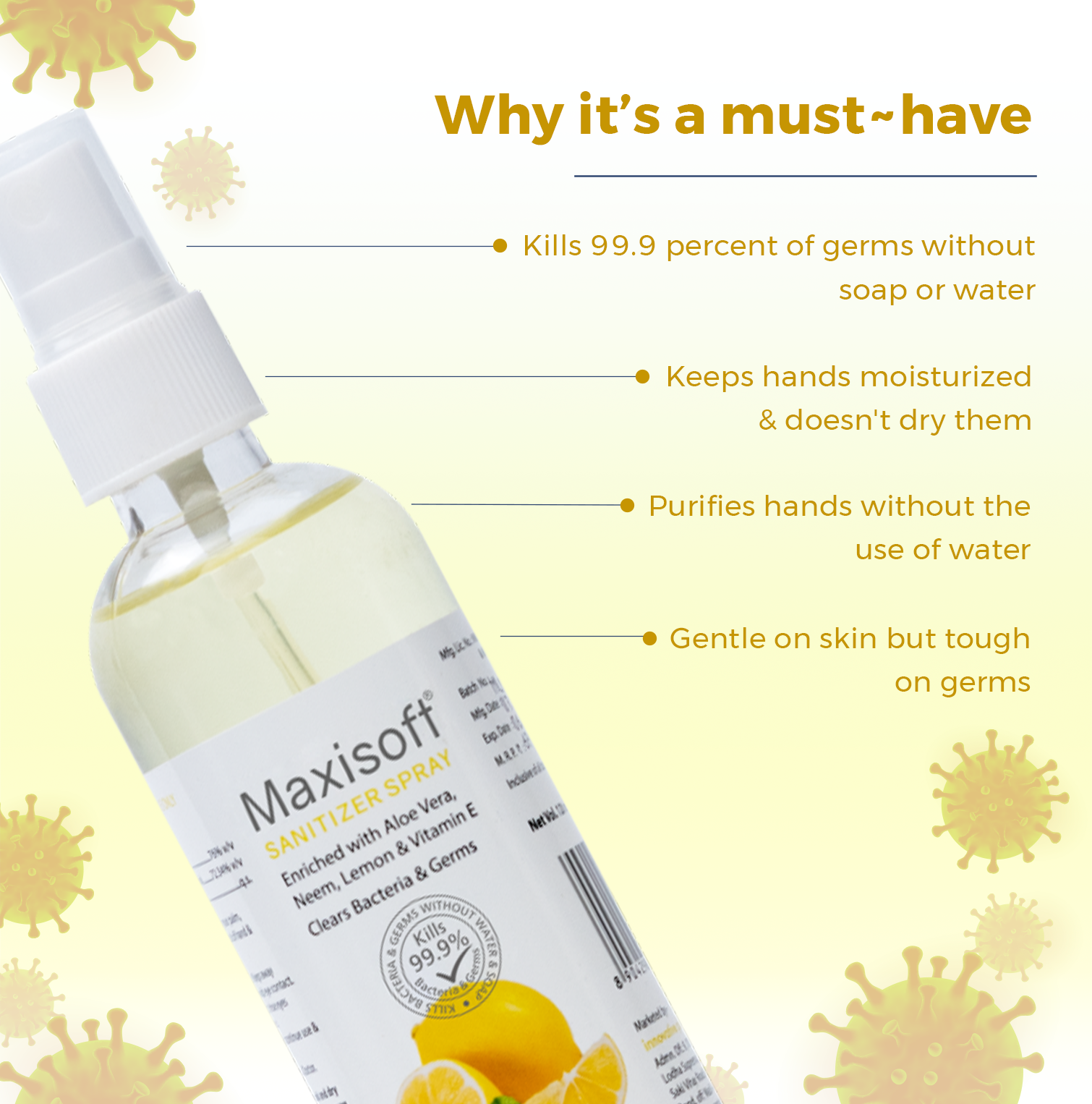 Maxisoft Hand Sanitizer Spray (Refreshing Lemon & Mint) 120 ml