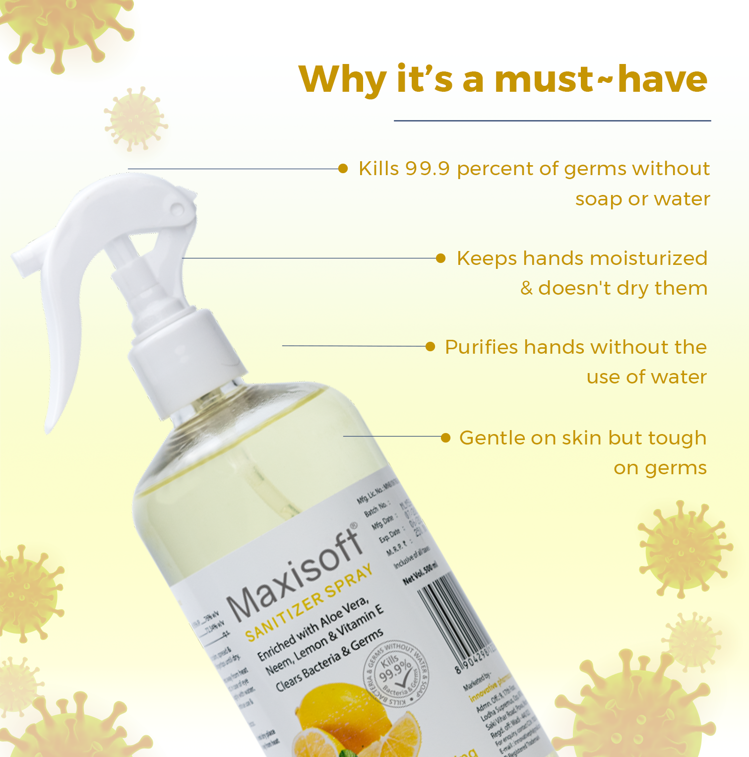 Maxisoft Hand Sanitizer Spray (Refreshing Lemon & Mint) 500 ml