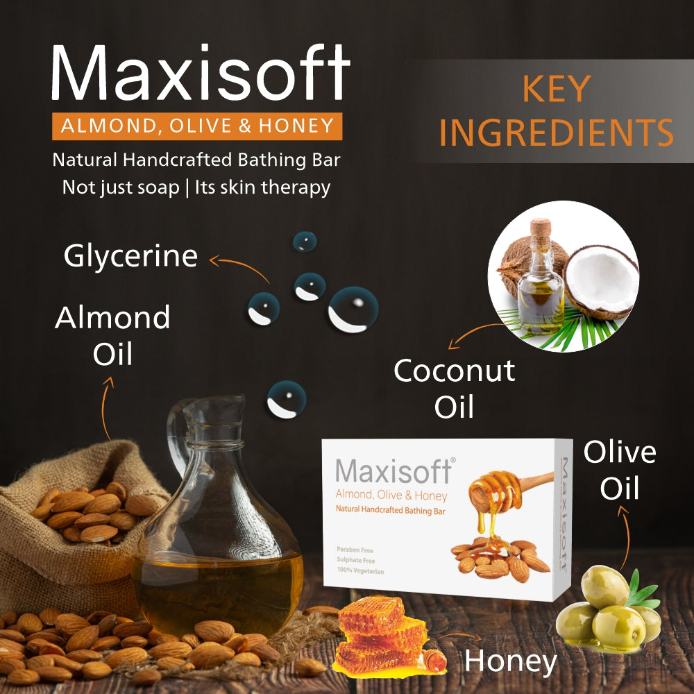 Maxisoft Almond, Olive & Honey Natural Handcrafted Bathing Bar (100 gm)