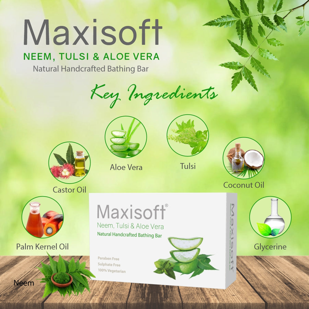 Maxisoft Neem, Tulsi & Aloe Vera Skin Nourishing Handcrafted Bathing Bar (100 gm)