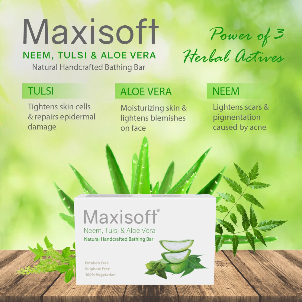 Maxisoft Neem, Tulsi & Aloe Vera Skin Nourishing Handcrafted Bathing Bar (100 gm)