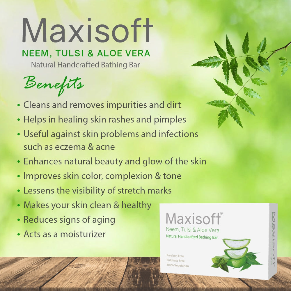 Maxisoft Neem, Tulsi & Aloe Vera Skin Nourishing Handcrafted Bathing Bar (100 gm)