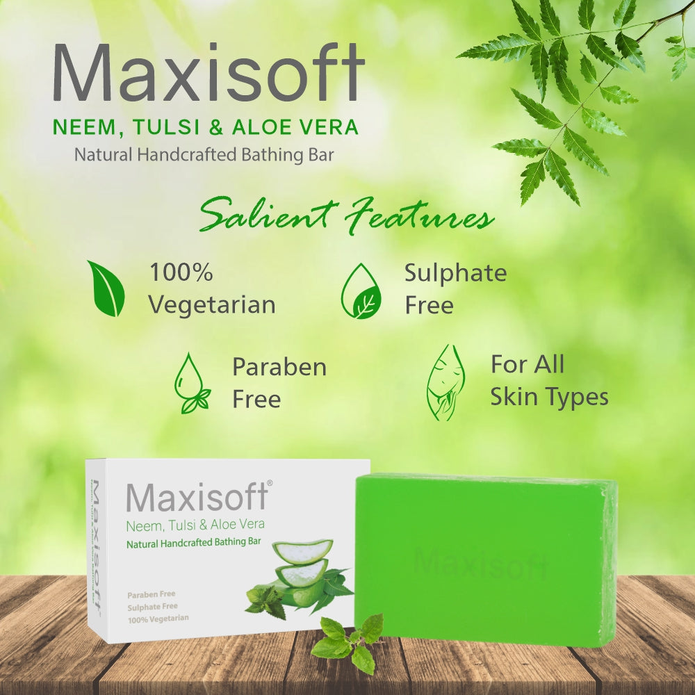 Maxisoft Neem, Tulsi & Aloe Vera Skin Nourishing Handcrafted Bathing Bar (100 gm)