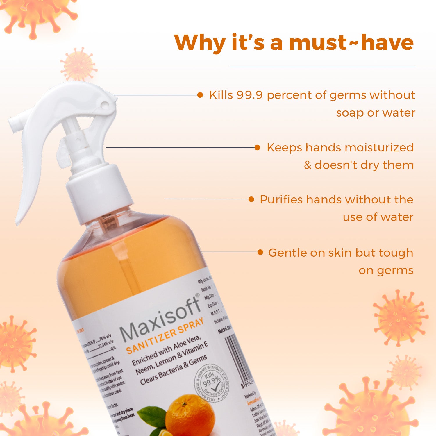 Maxisoft Hand Sanitizer Spray (Refreshing Orange) 500 ml
