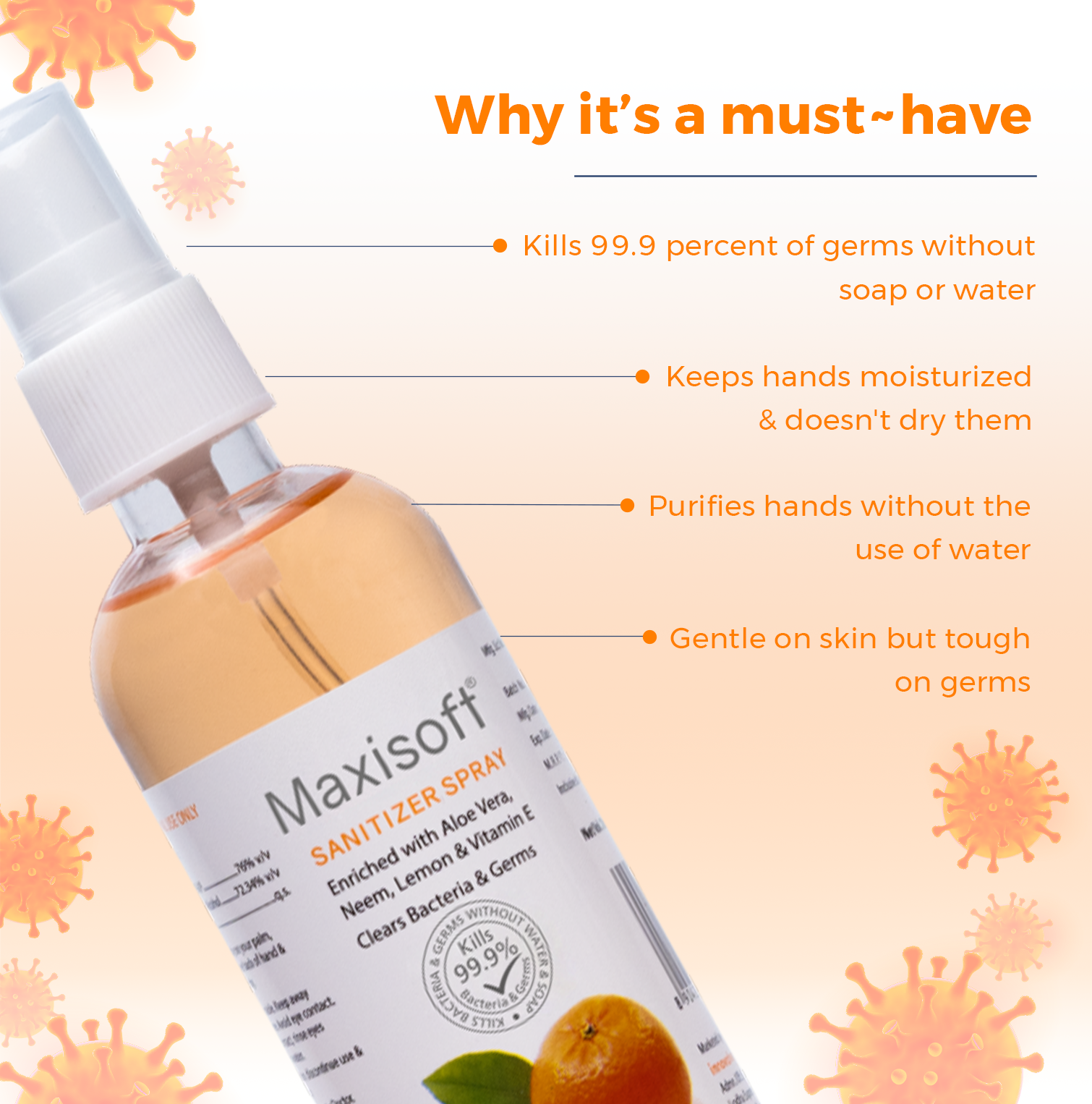 Maxisoft Hand Sanitizer Spray (Refreshing Orange) 120 ml