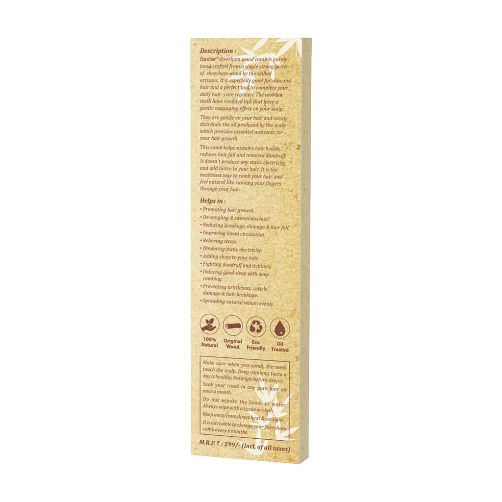 Bester Handmade Sheesham Wood Comb (15 FC)