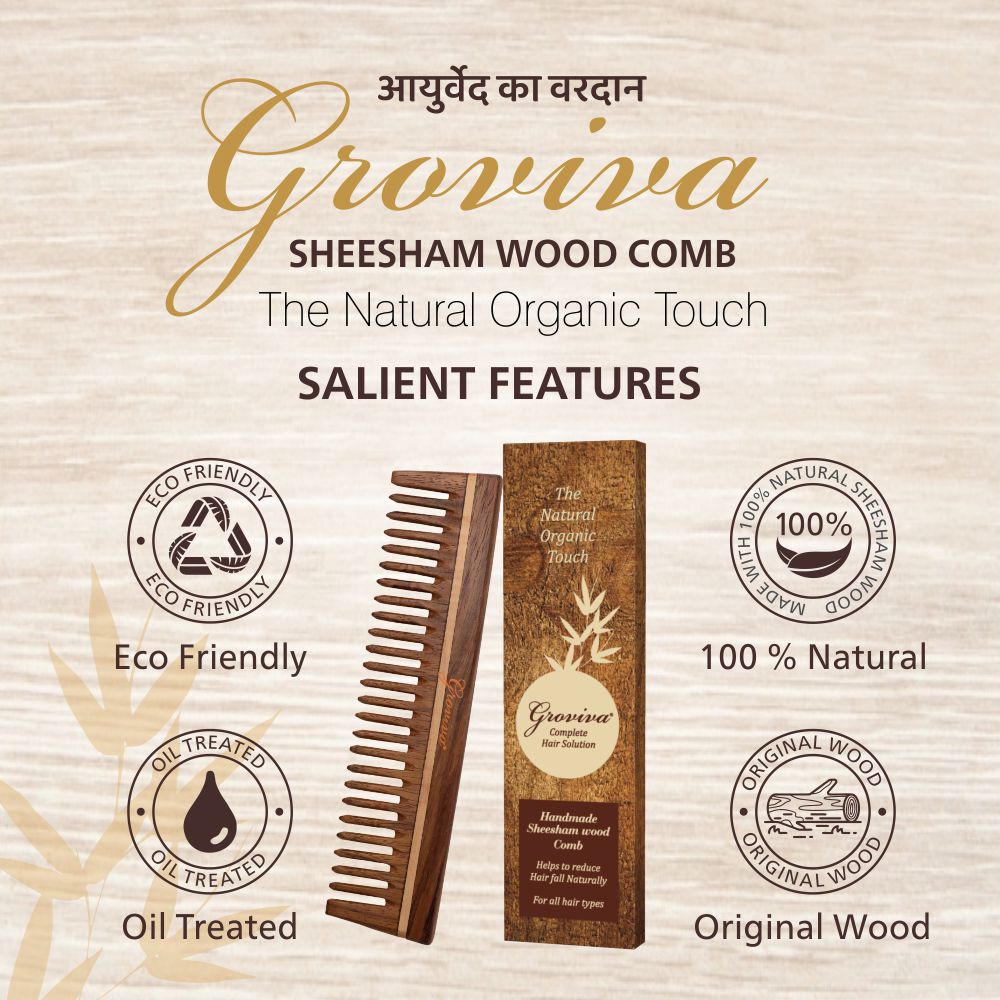 Groviva Handmade Sheesham Wood Comb (14 FC)