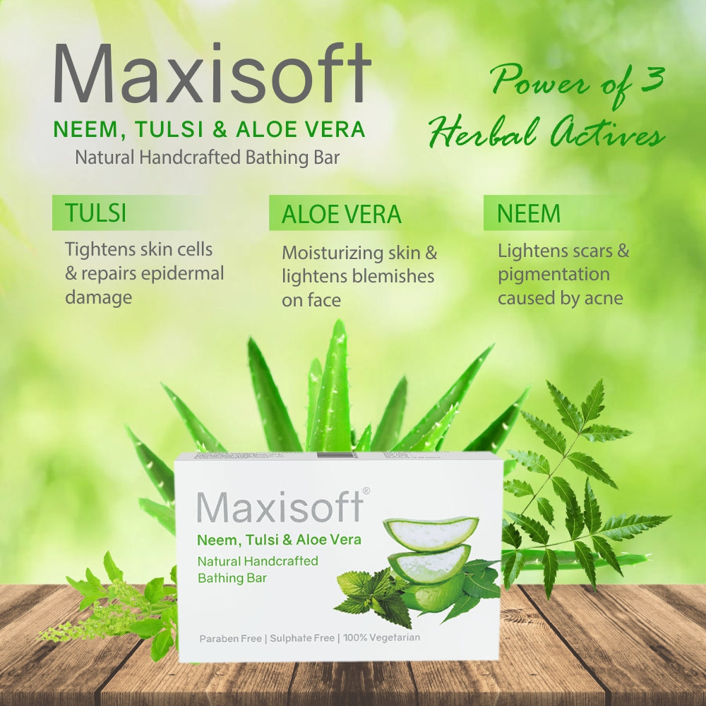 Maxisoft Neem, Tulsi & Aloe Vera Natural Handcrafted Bathing Bar (75 gm)