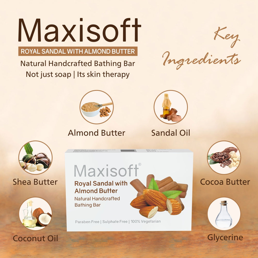 Maxisoft Royal Sandal With Almond Butter Natural Handcrafted Bathing Bar (75 gm)