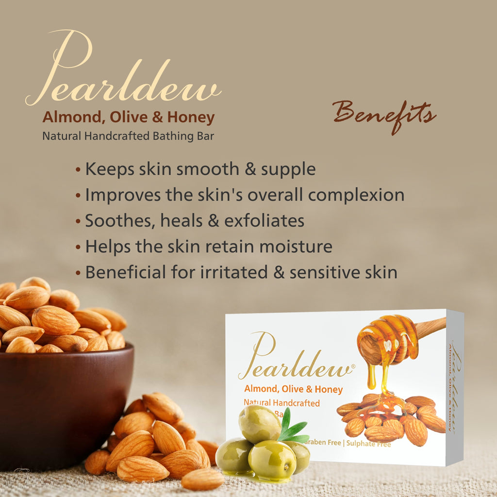 Pearldew Almond, Olive & Honey Natural Handcrafted Bathing Bar (75 gm)
