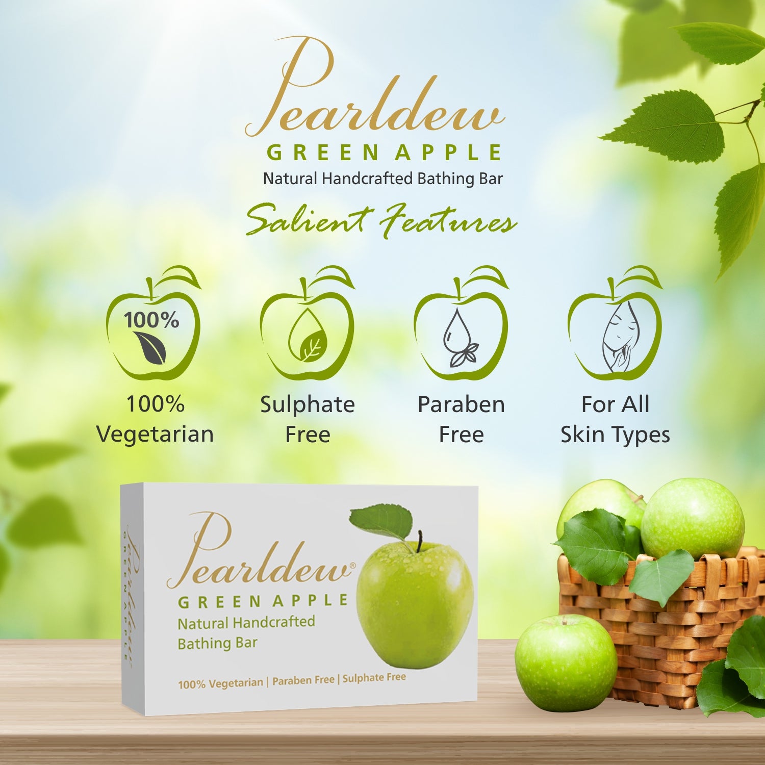 Pearldew Green Apple Natural Handcrafted Bathing Bar (75 gm)