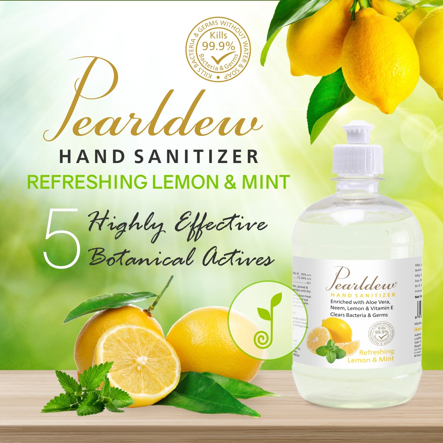 Pearldew Hand Sanitizer Gel (Refreshing Lemon & Mint) 500 ml