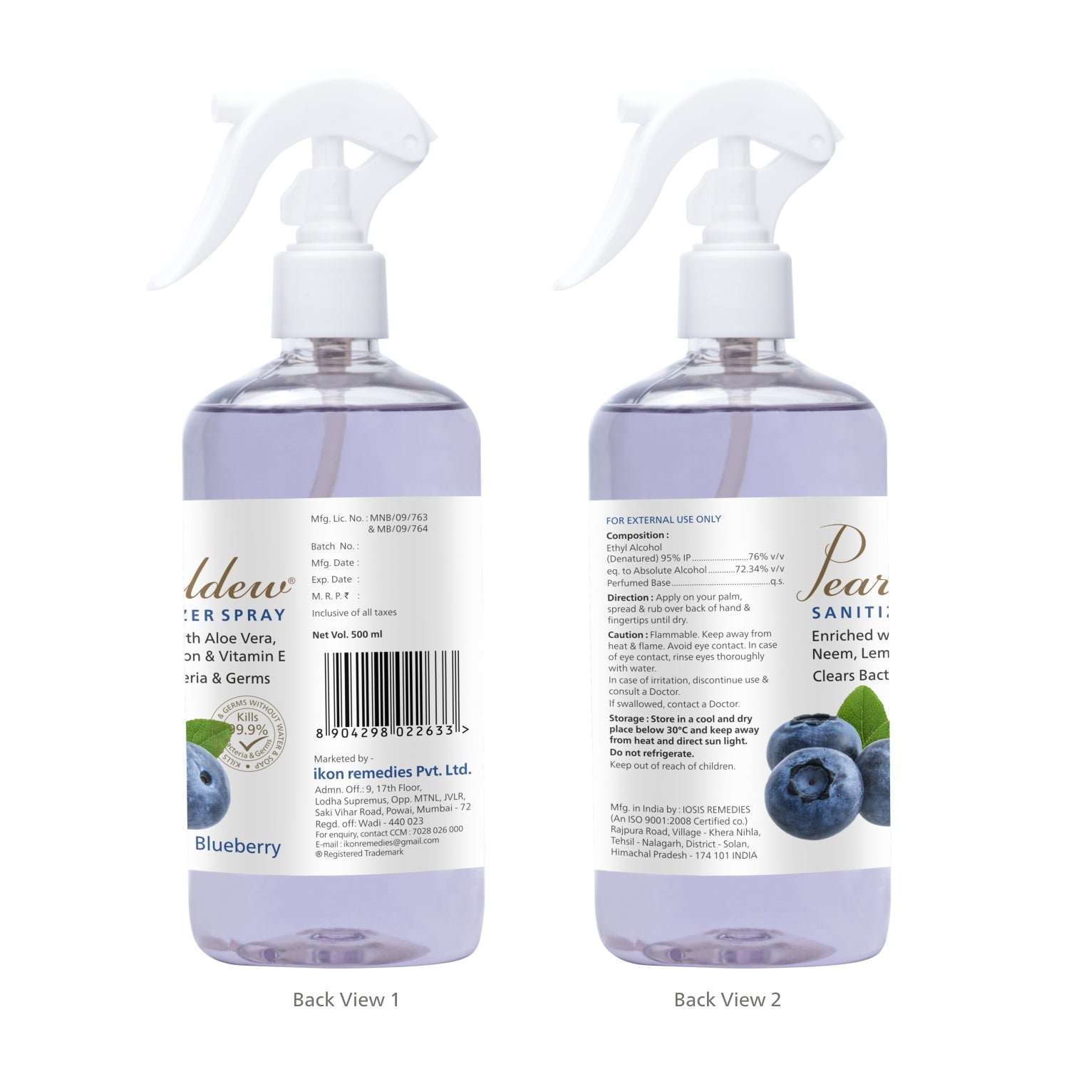 Pearldew Hand Sanitizer Spray (Blueberry) 500 ml