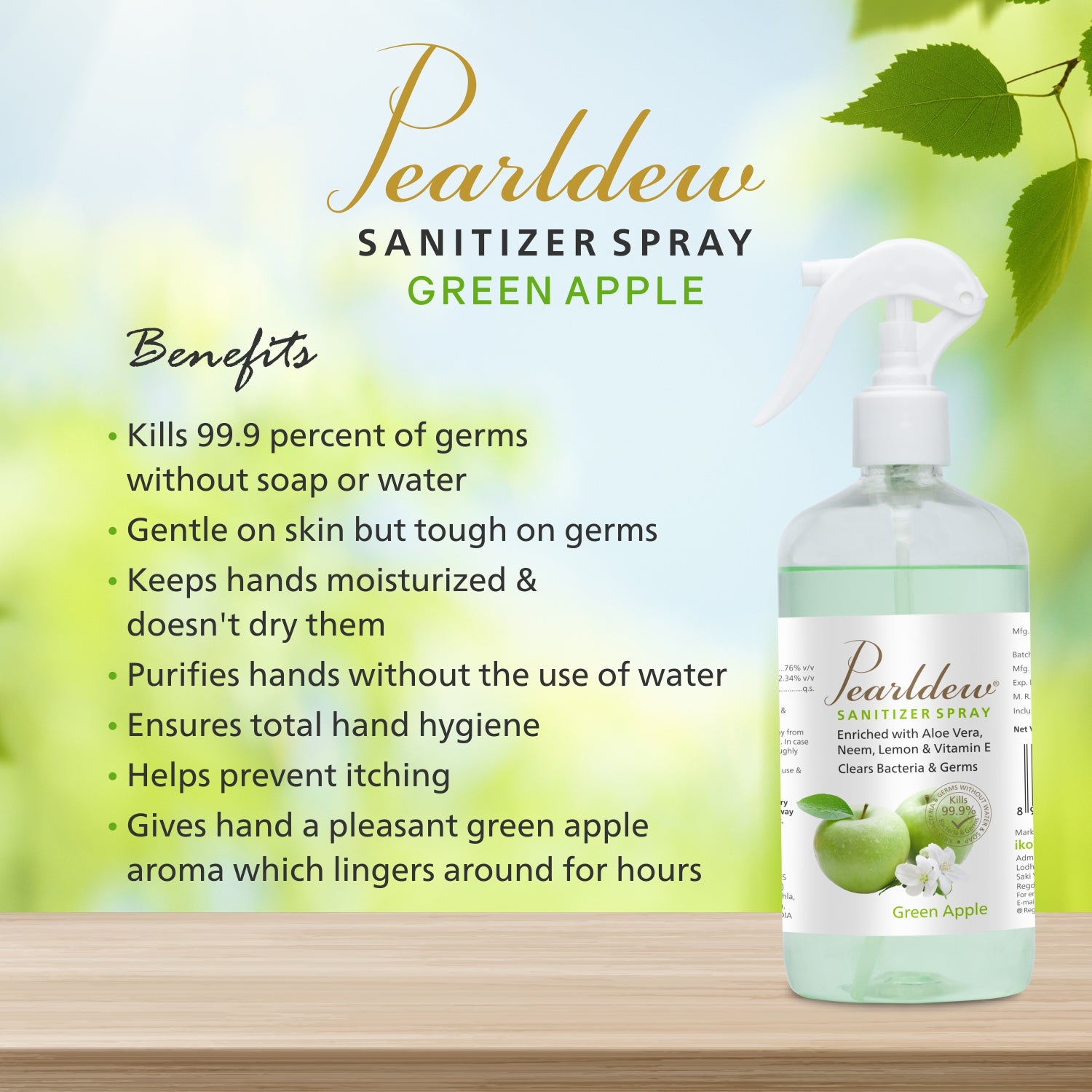 Pearldew Hand Sanitizer Spray (Green Apple) 500 ml