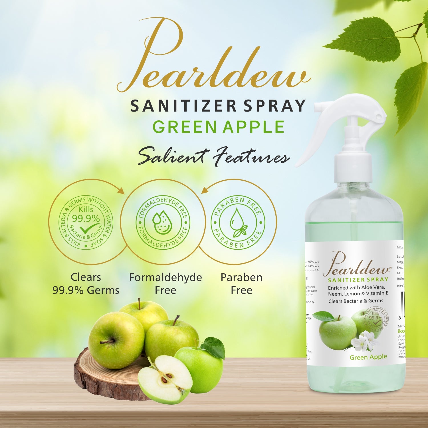Pearldew Hand Sanitizer Spray (Green Apple) 500 ml