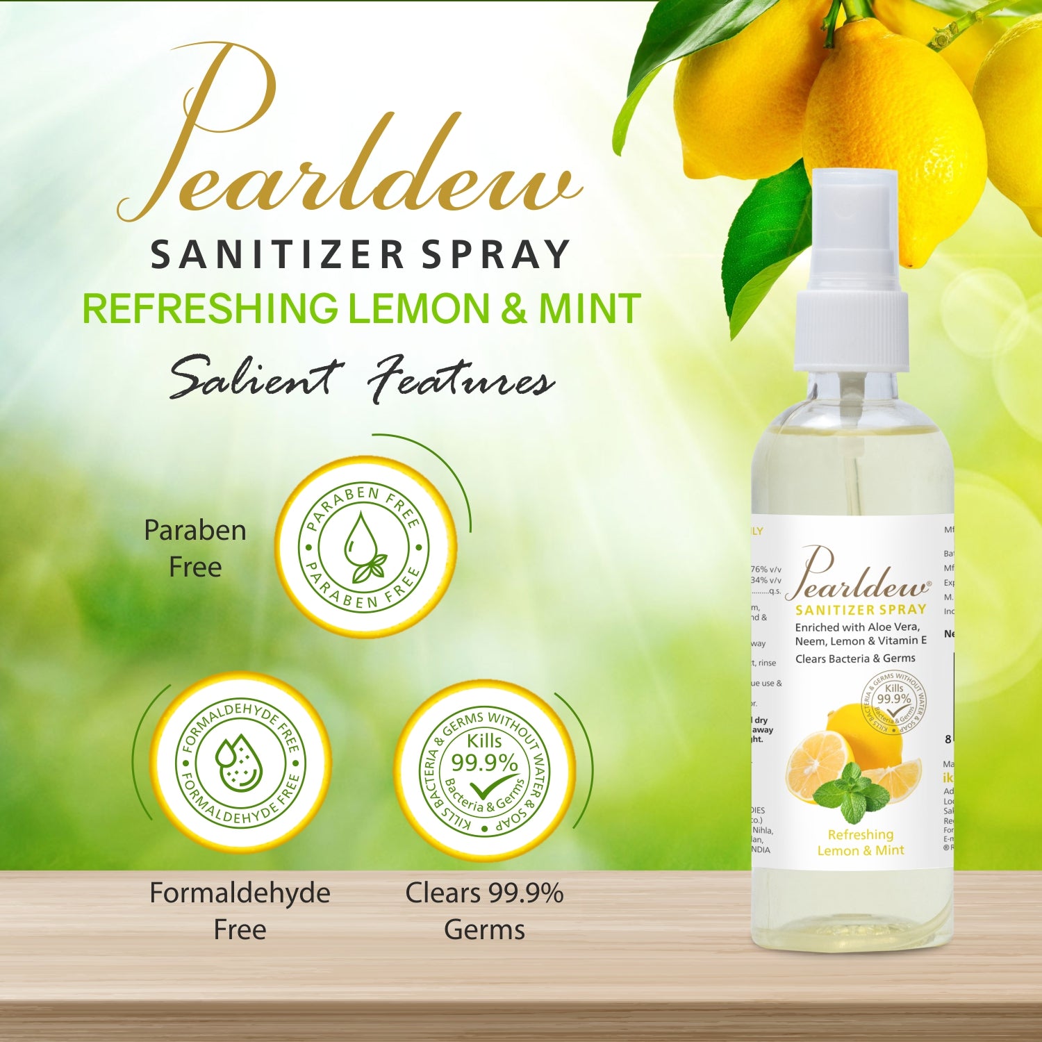 Pearldew Hand Sanitizer Spray (Refreshing Lemon & Mint) 120 ml