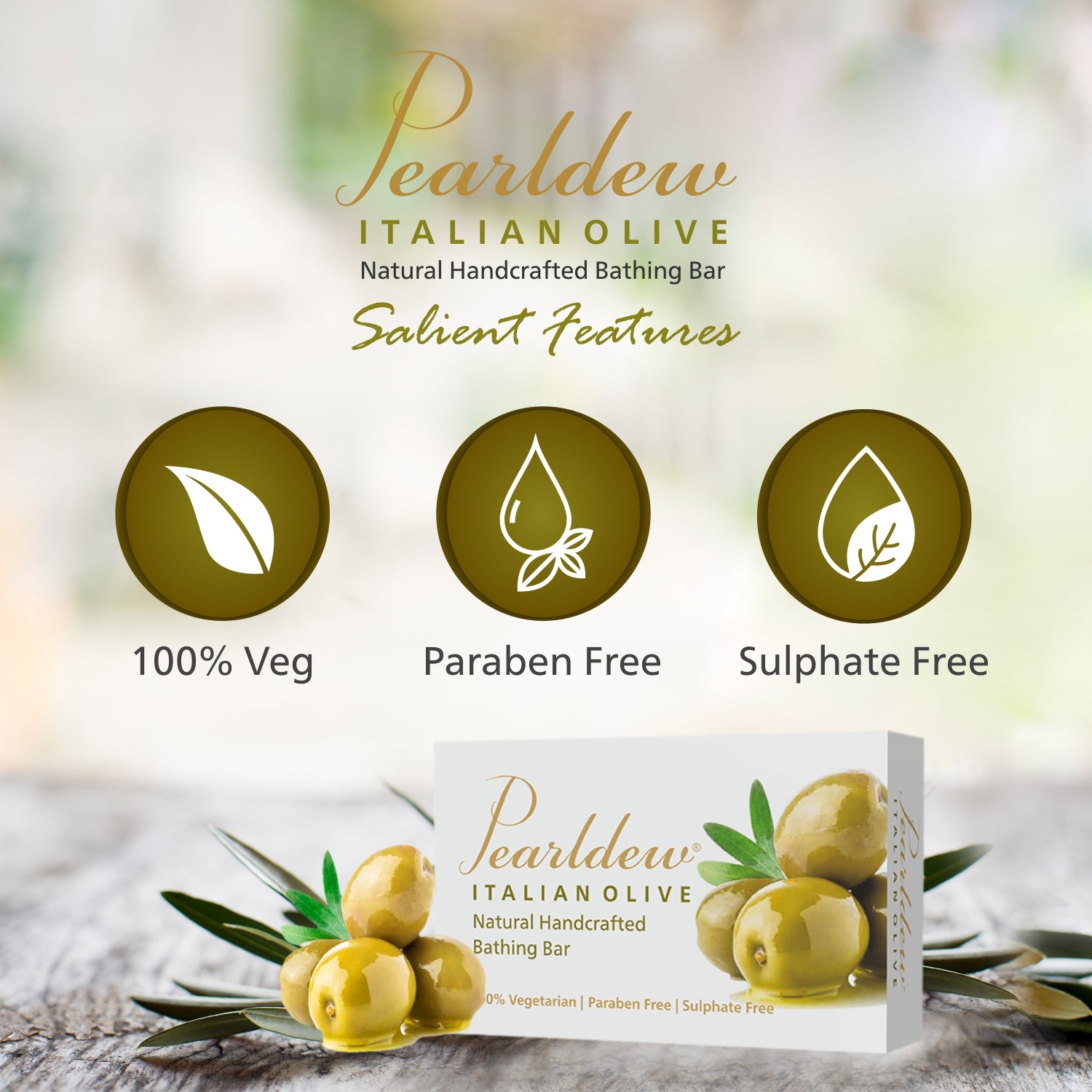 Pearldew Italian Olive Natural Handcrafted Bathing Bar (75 gm)