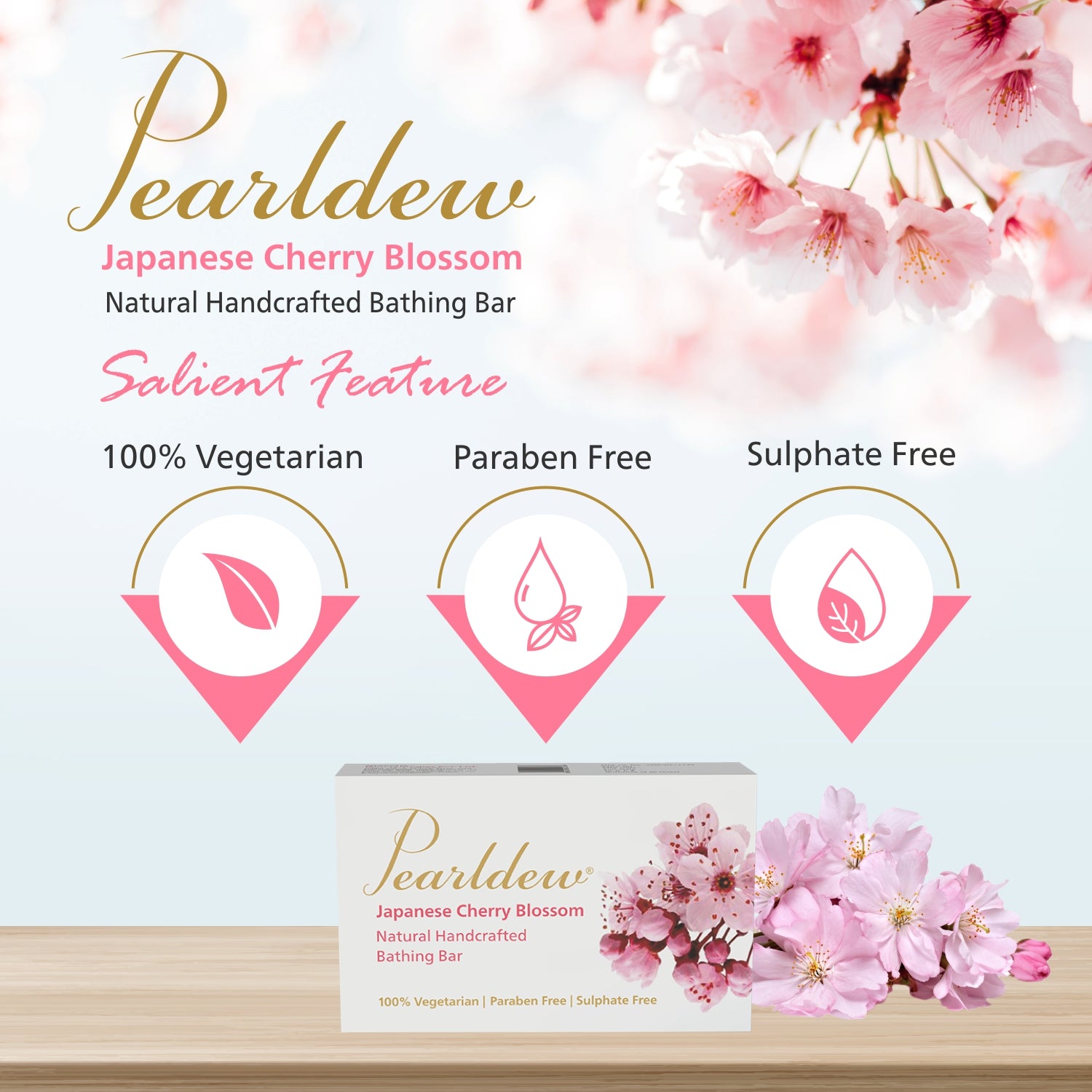 Pearldew Japanese Cherry Blossom Natural Handcrafted Bathing Bar (75 gm)