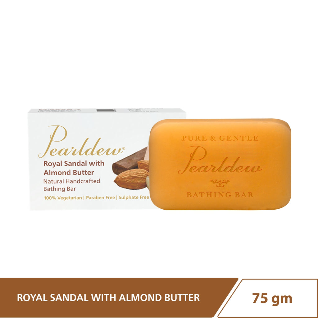 Pearldew Royal Sandal with Almond Butter Natural Handcrafted Bathing Bar (75 gm)