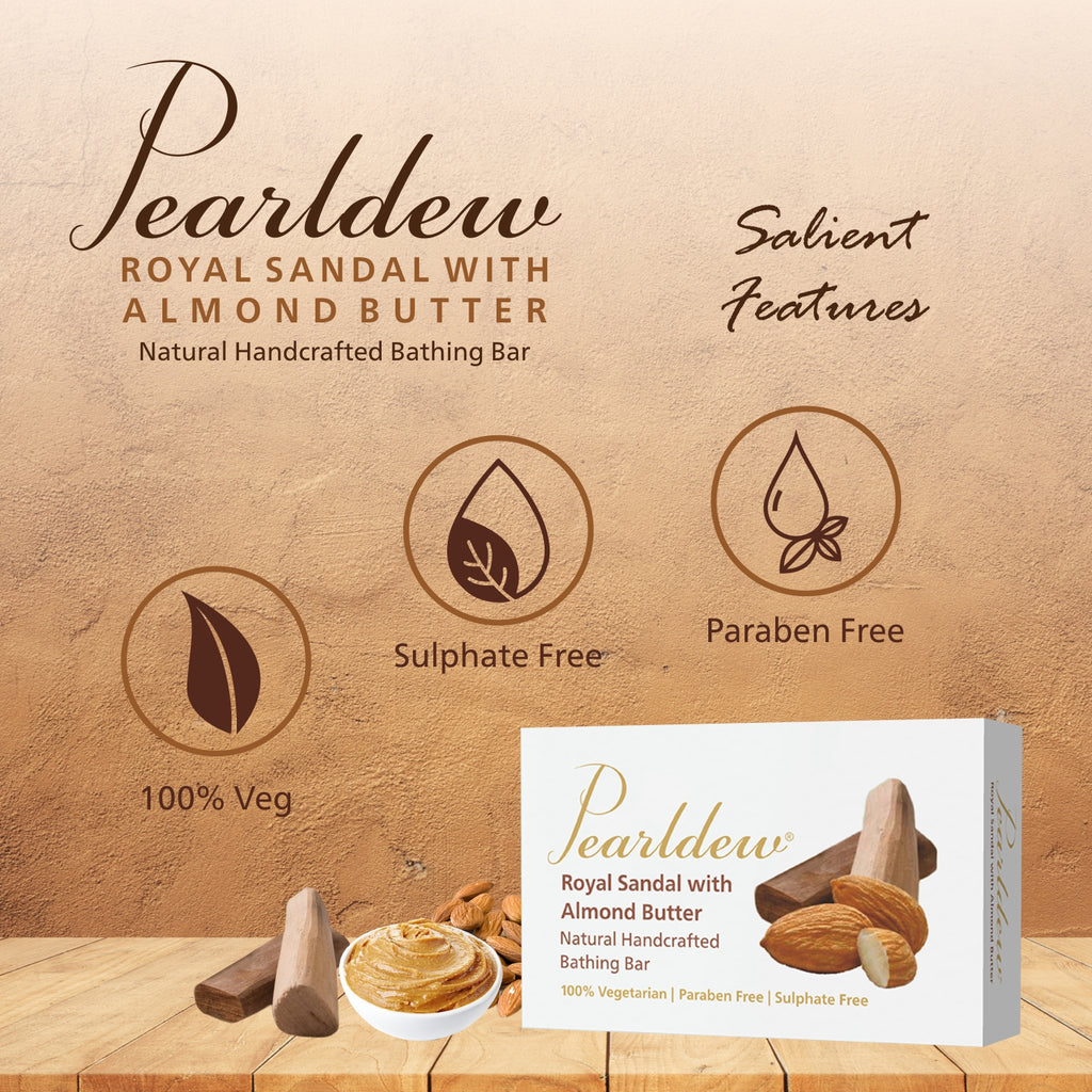 Pearldew Royal Sandal with Almond Butter Natural Handcrafted Bathing Bar (75 gm)